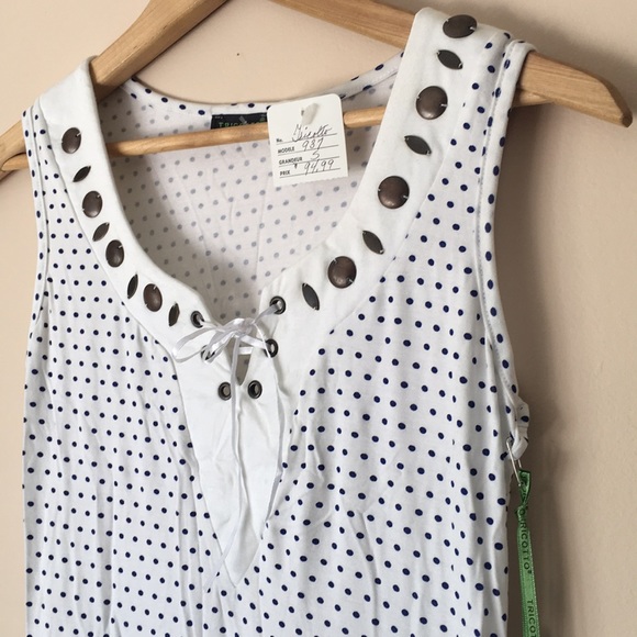 🆕 TRICOTTO White Blue Polka Dot Dress - Picture 5 of 7